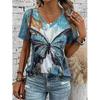 Women's T Shirt 3D Butterfly Print Casual Daily Blue Print Short Sleeve Fashion V Neck Tee Clothing Summer Loose Streetwear Tees