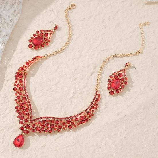 1 Set Necklace Earrings Set Rhinestone Necklace Earrings Prom Wedding Party Bride Symmetric Dangle Earrings Formal Occasions Neck Jewelry Set