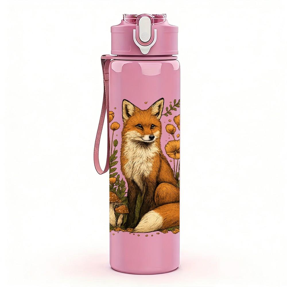 1PC Fox Floral Autumn Scene Print 750ml Color Plastic Sports Water Bottle Leakproof Flip Straw Lid Suitable for Sports Office Home Use