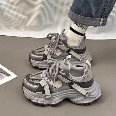 Сетчатые папины кроссовки платформа маффин осень новые универсальные небольшой рост повседневная обувь