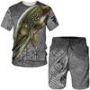 3D Camouflage Fishing Clothing Men's Shorts Sets Summer Sports Suit Casual T Shirts+Shorts 2PCS Outfits Fashion O-Neck Tracksuit