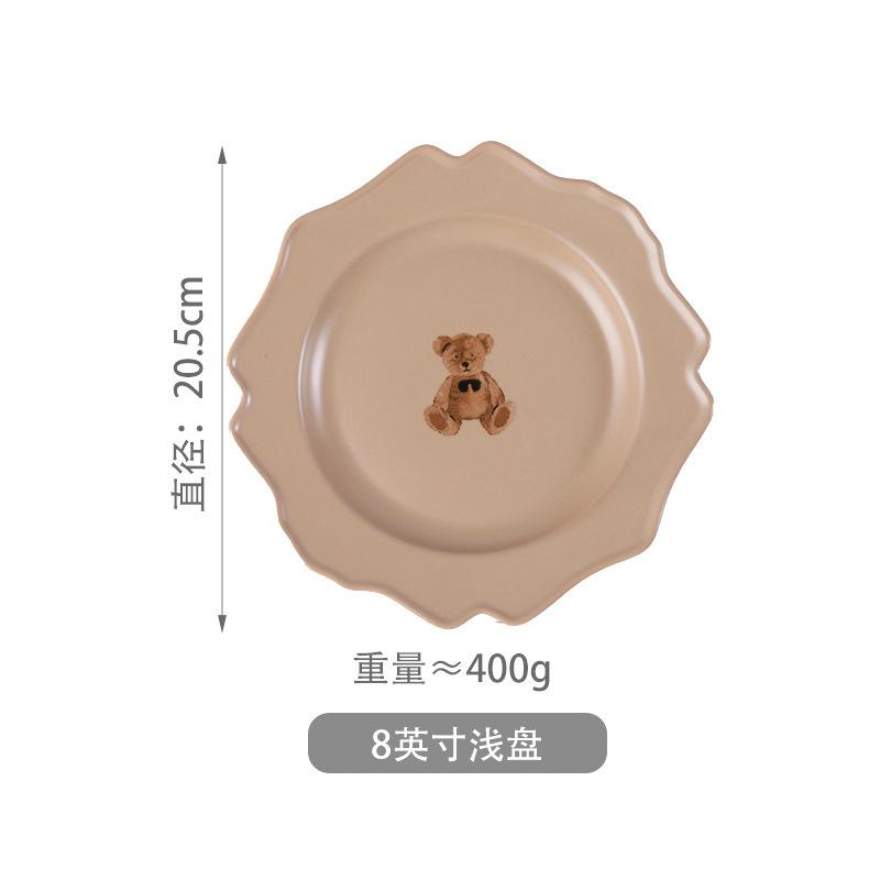 Набор посуды Morandi Bear Тарелка для овощей Пиала для риса Ложка Тарелка для западной кухни Керамическая посуда Комбинация миски и палочек для еды