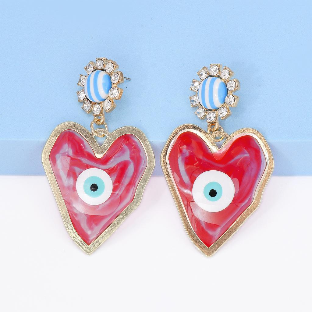 Pinkdudu New Fashion Blue Heart Devil's Eye Drop Earrings Exaggerated Creative Red Green Earring for Women Jewelry PD1244