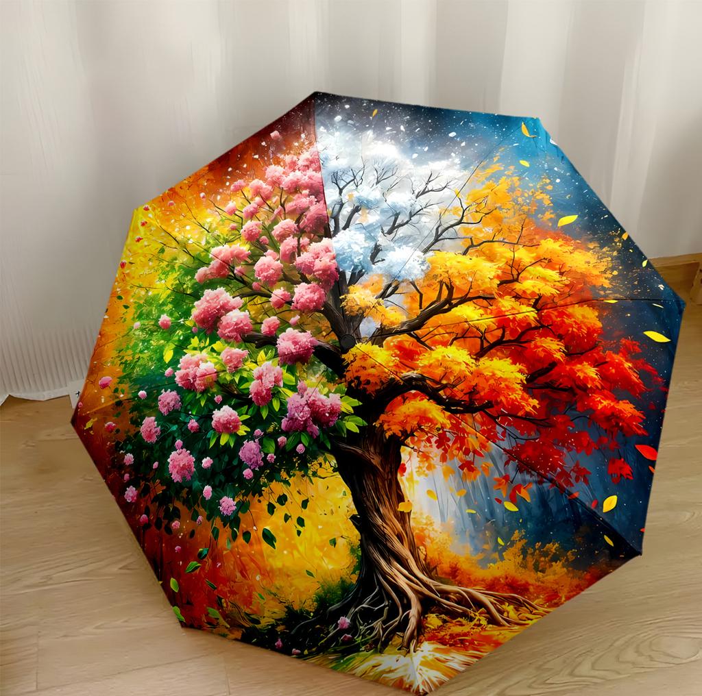 Colorful Tree Of Life Outdoor Automatic Umbrella Compact 8-Rib Lightweight Lightweight Travel Essential Fashion Lovers Perfect Gift for Women/Men