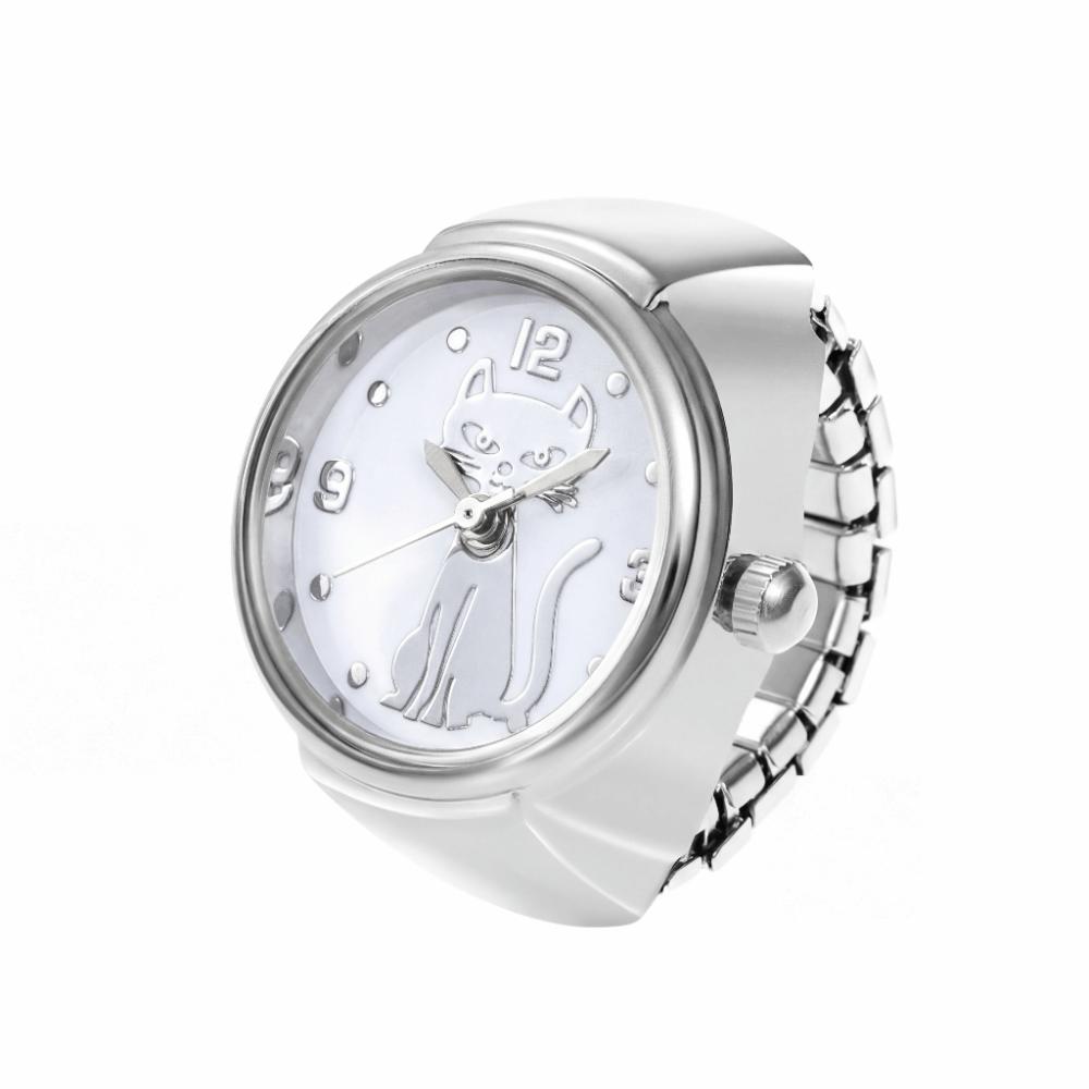 Круглые Кольцо-Часы Золотой Циферблат с Кошкой Punk Кварцевые Часы Аксессуары для Одежды