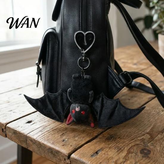 Bat Keychain Pendant Plush Black Gothic Transformable Key Ring Soft Backpack Bag Purse Charm Halloween Gift for Lovers
