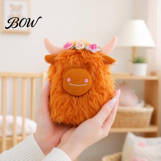 Highland Cow Plush Stuffed Animal Toy, Cute Fluffy Scottish Soft Doll Doll, Farm Cattle for Kids, Adults Gift Idea