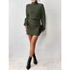 Women's Long-sleeved Turtleneck Pit Strip Knit Sexy Tight Short Dress