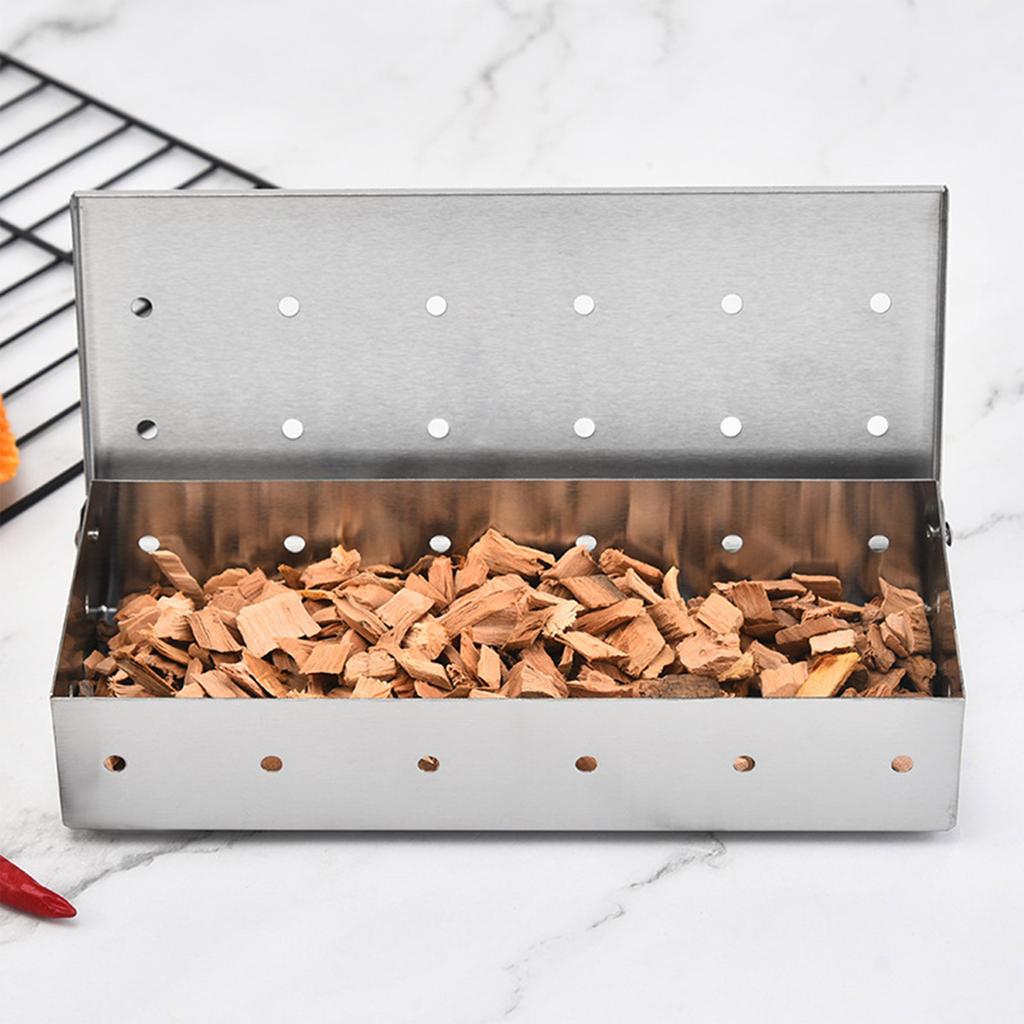 Grill Smoker Box, Smoker Box With Lid, Wood Chip Smoker Box For Charcoal & Propane Gas Grill