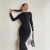 Spring Autumn Slim Fit High-end Feeling Solid Color Temperament Long Hip Hugging Dress for Women