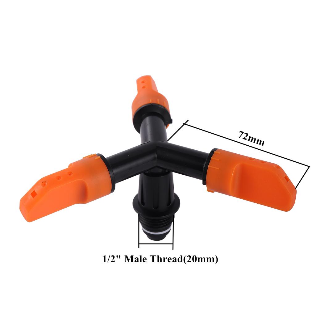 Adjustable 1/2" External Thread 3-Arm Rotating Sprinkler Nozzle Garden Agriculture Grass Lawn Watering Irrigation Sprinkler 1 Pc