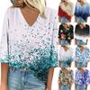 Women's Shirt Blouse Casual Loose Shirts 3/4 Sleeve Print V Neck Tops Print Tops T-shirts Tee