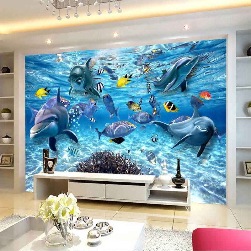 Underwater World Dolphin Fish 3D Photo Wallpaper Children Room Bedroom Living Room TV Decoration Wall Mural Wallpaper 3D