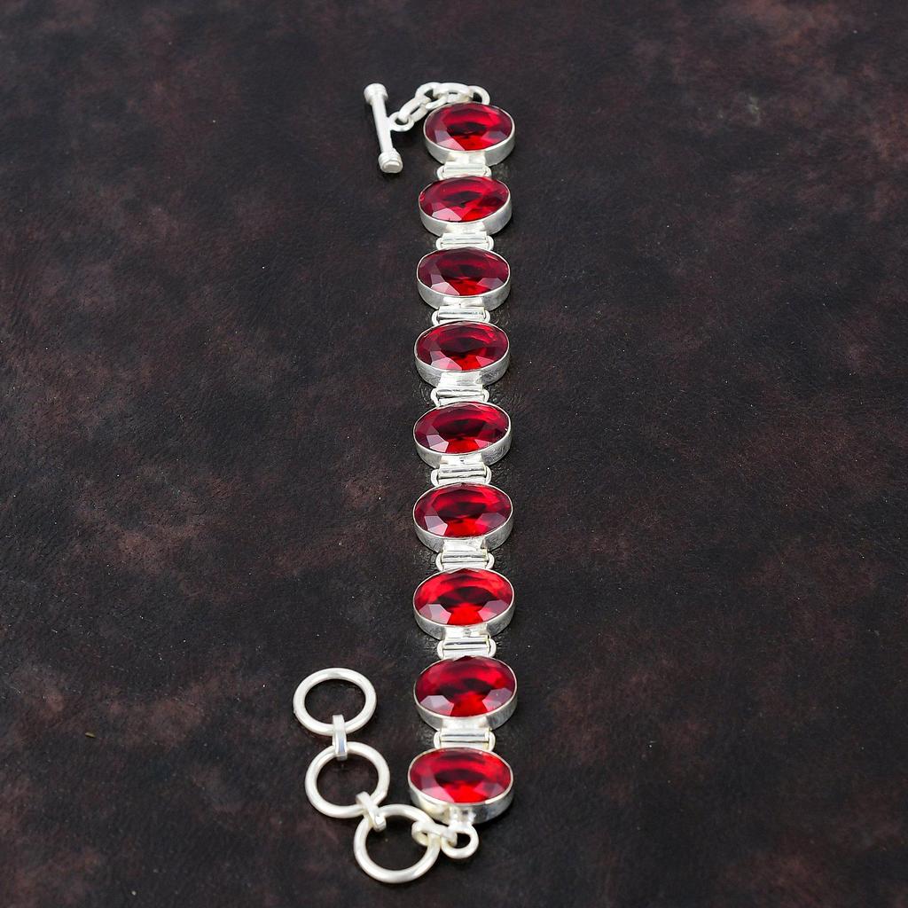 Граненый мозамбикский гранатовый браслет Ювелирные изделия из драгоценных камней Браслет из стерлингового серебра 925 пробы Регулируемый браслет-цепочка Ювелирные изделия ручной работы Подарок на годовщину