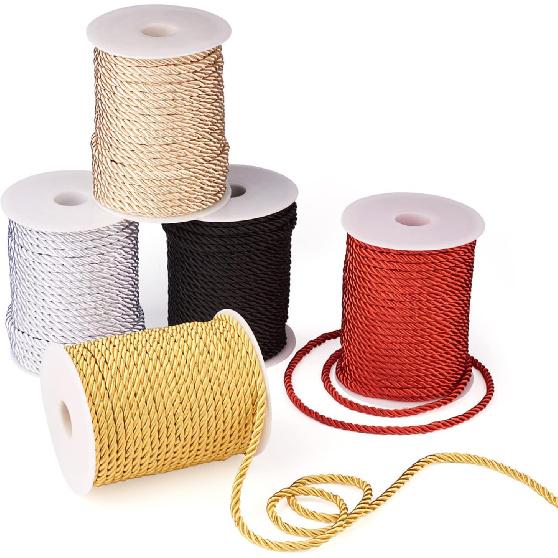 32.8 Yards Black Polyester Twisted Trim Cord Rope 5mm Twisted Decorative Cord Trim Thread String for Upholstery Curtain Tieback Honor Cord Home