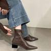 Мода Мода Короткие ботинки для женщин Короткие ботинки на толстом каблуке Ретро Остроносые ботильоны для женщин Новые Повседневные кожаные ботинки Botas Mujer