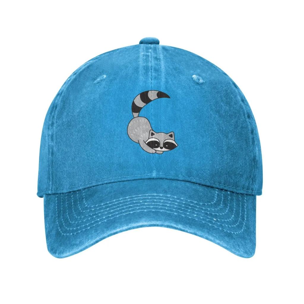 Cute Gray Racoon Vintage Adjustable Washed Denim Cotton Low Profile Mens Dad Trucker Hat Fitted Baseball Ball Cap for Men Unisex