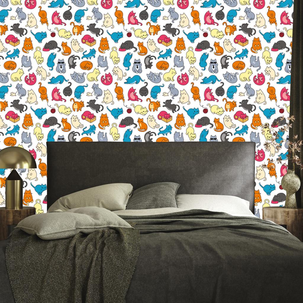 Wallpaper Colorful Kittens in Cartoon Style for Living Room and Bedroom 50x1000
