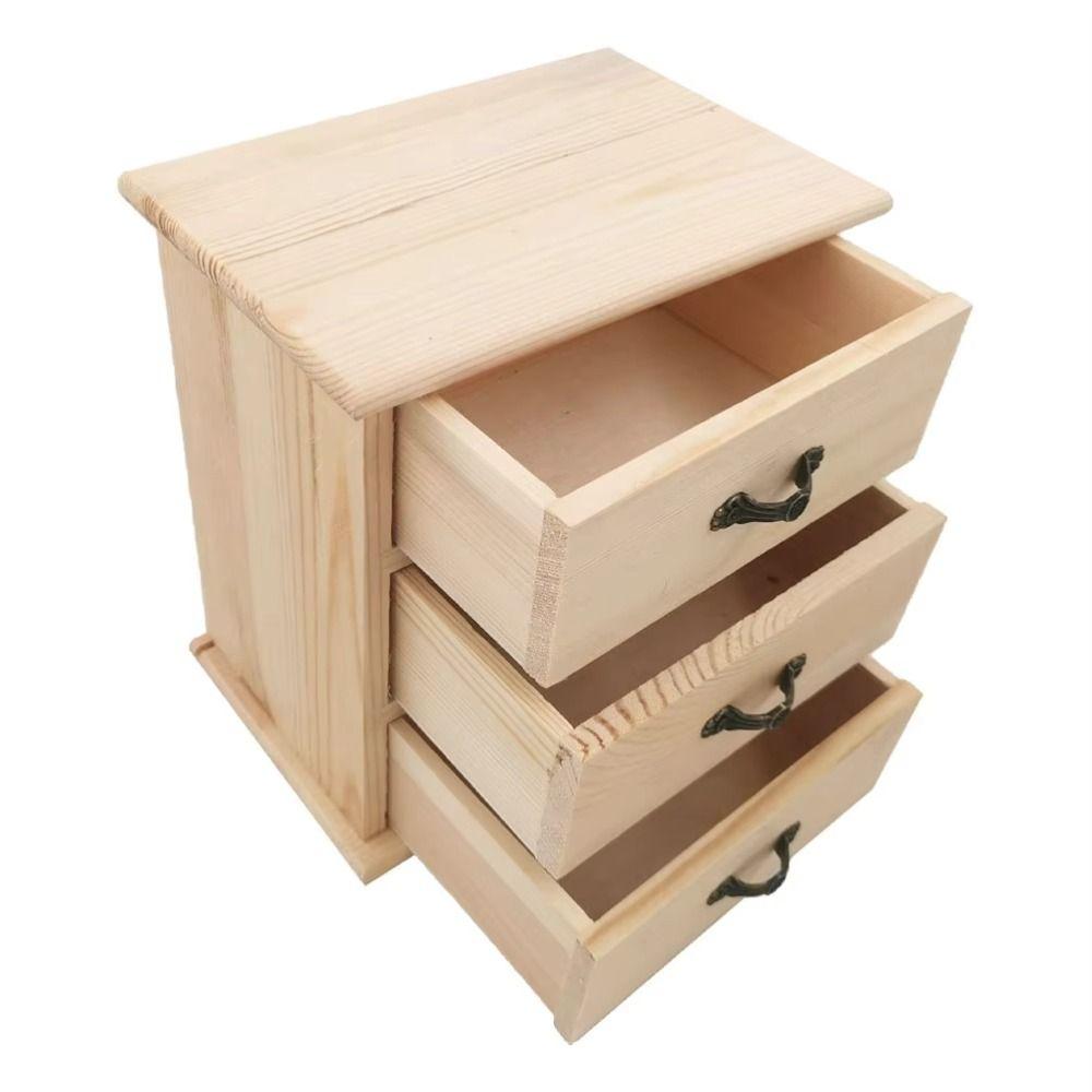 3-Layers Wooden Jewelry Storage Holder Mini Desk Sundries Box Hair Accessories
