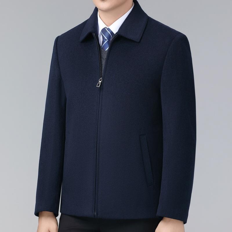 Winter Removable Down-lined Cashmere Jacket for Middle-aged Men, Casual Woolen Short Coat, Dad Lapel Jacket