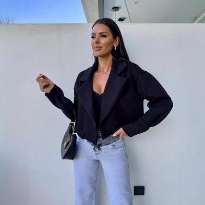 Универсальный костюмный воротник Осень Зима Однотонный Короткий Шерстяной Маленький Пальто Женский