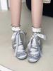 French Thick Heel Mary Jane Shoes Female Internet Celebrity Fairy Light Mouth Small Fragrant Wind Round Head Silver Single Shoes 2025 New Summer