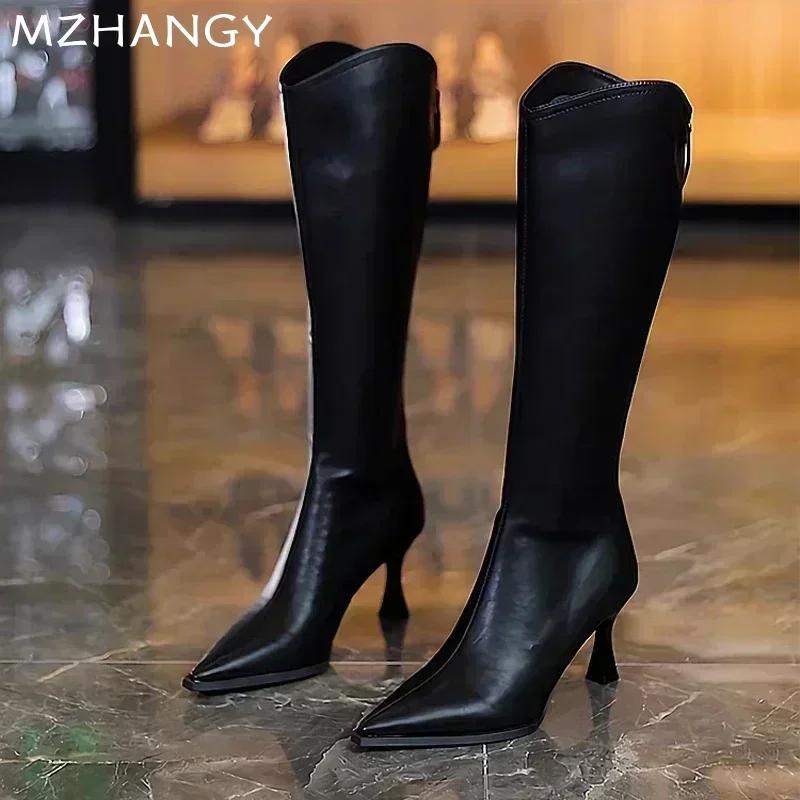 Модные женские сапоги с острым носком, сексуальные кожаные туфли на высоком каблуке, женские трендовые элегантные ботинки челси, туфли-лодочки, новые туфли на шпильке, женские ботинки