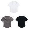 Pullover Y2k Crop Tops Women V-neck Flip Neck Blouses Fashion Short Sleeve T Shirt  Female