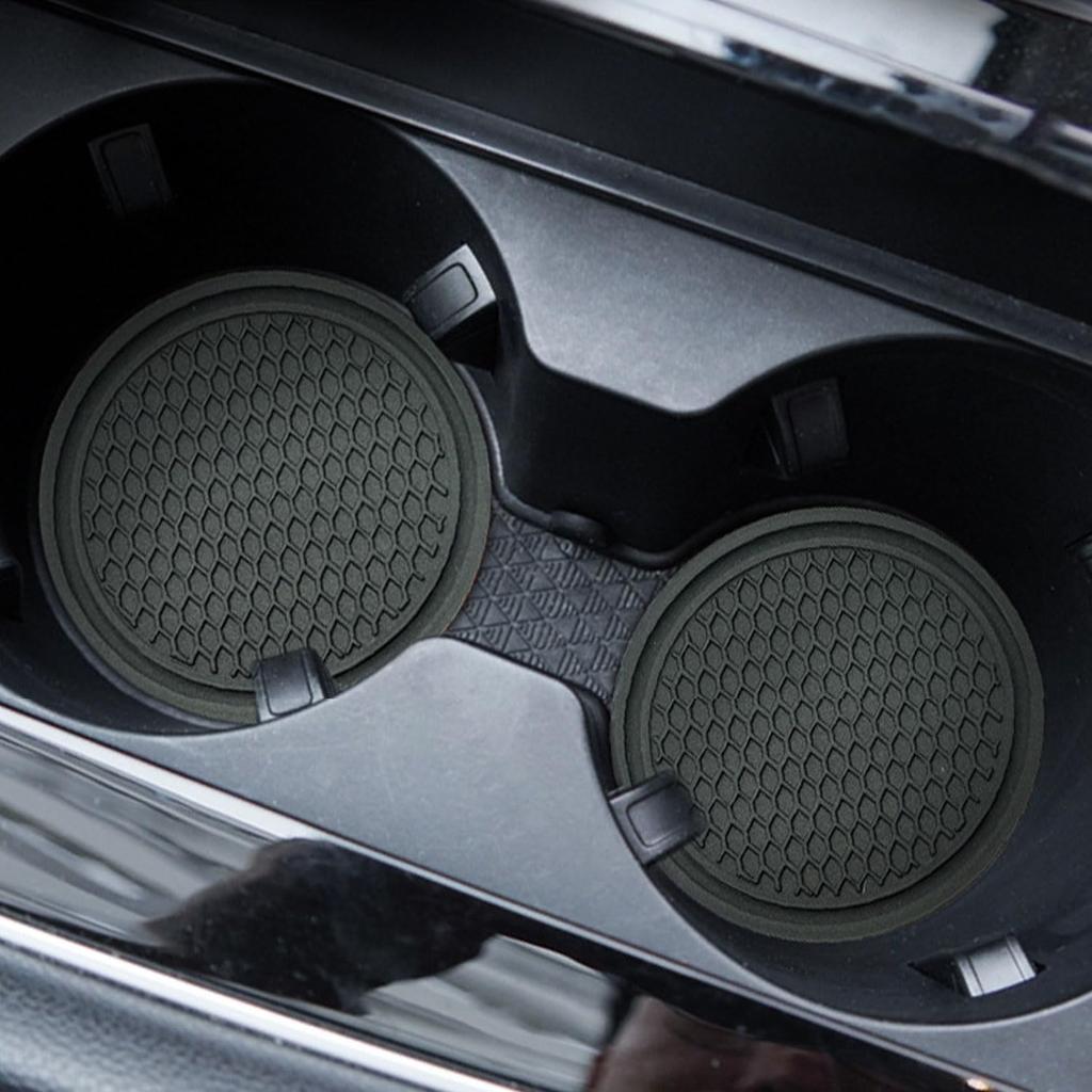 XuJJJJunB Car Coasters, Round, 70mm Diameter, Pack of 2, Black, Absorbent, Non-Slip, Anti-Vibration, Cup Mats for Cars