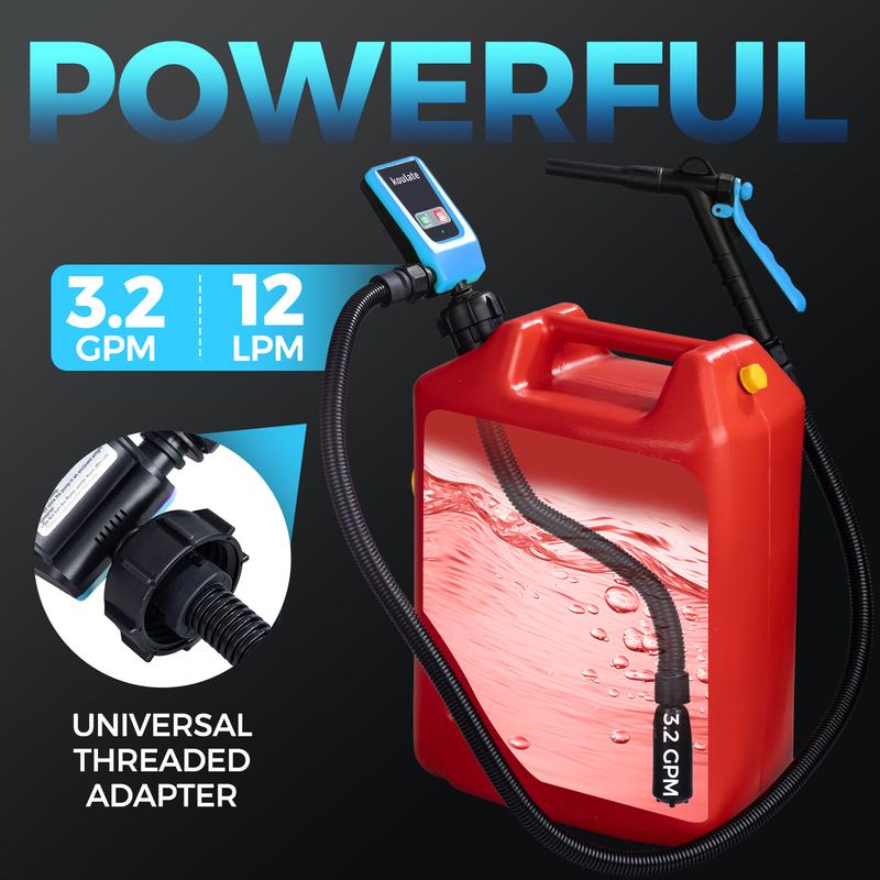 Fuel Transfer Pump, Portable 12V/Battery Powered Gas Pump, 3.2 GPM with 51” Hose & 4 Adapters, Diesel, Oil