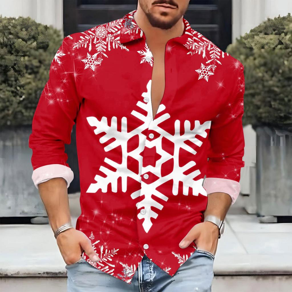 Men'S Christmas Casual Loose Fitting Long Sleeved Printed Shirt