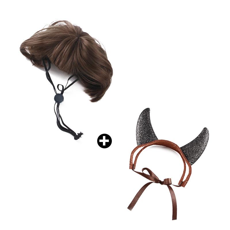 Adorable Costume Pet Accessory Set With Horned Headband And Cute Wig For Parties