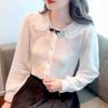 Fashion New 2024 Autumn Long Sleeve Doll Collar Casual White Chiffon Blouse Shirt Women Tops Blouses Shirts J580
