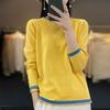 Spring and Autumn Thin Cotton Knitwear Women's Round Neck Sweater Loose Color Matching Cotton and Linen Bottoming Shirt
