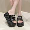 Fashion 8.5cm Microfiber Synthetic Leather Flats Summer Outside Peep Toe Fashion Women Sandal Slippers Pumps High Platform Wedge Shoes