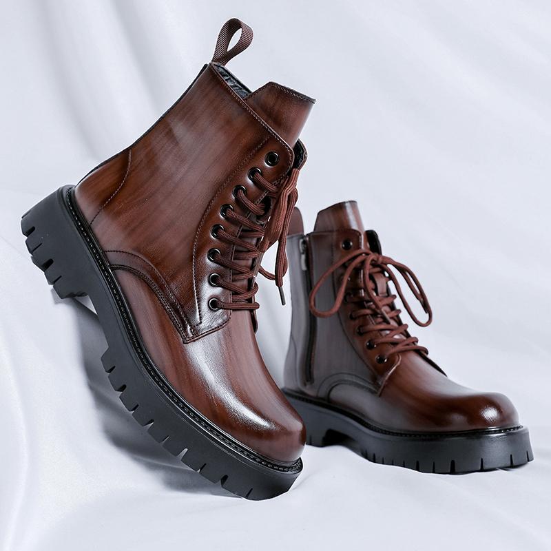 Модная мужская обувь из натуральной кожи с металлической молнией, мужские мотоциклетные ботинки на шнуровке, повседневные ботильоны, теплые зимние ботинки с плюшевым мехом