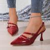Мода 2025 Новые слинги Женские туфли на высоком каблуке Остроносые Тонкий каблук Модный ремешок с пряжкой Туфли-лодочки Неглубокие Большой размер Повседневное платье и карьера
