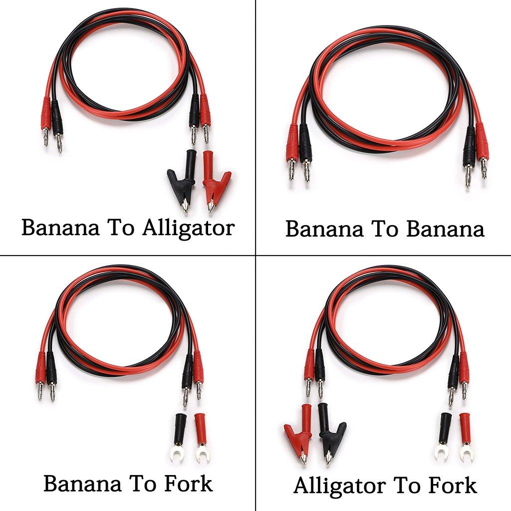 Sumnacon 4 in 1 Banana Plug Alligator Clip Pure Copper Fork Test Lead, 3.3 ft Multimeter Flexible Test Lead Wire Cable with Protective Jack Copper