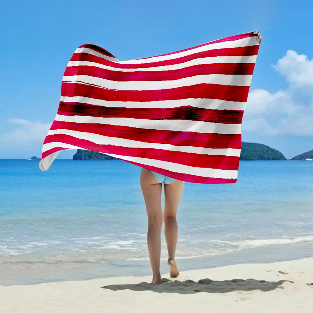 Солнцезащитный полосатый пляжный полотенце из микрофибры с принтом для кемпинга, пляжное полотенце для плавания, быстросохнущее банное полотенце, водопоглощение