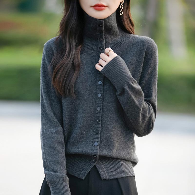 Winter Turtleneck Thick Stand-up Cardigan Sweater for Women's Clothing Korean Style Loose Women's Knitted Long-sleeved Sweater