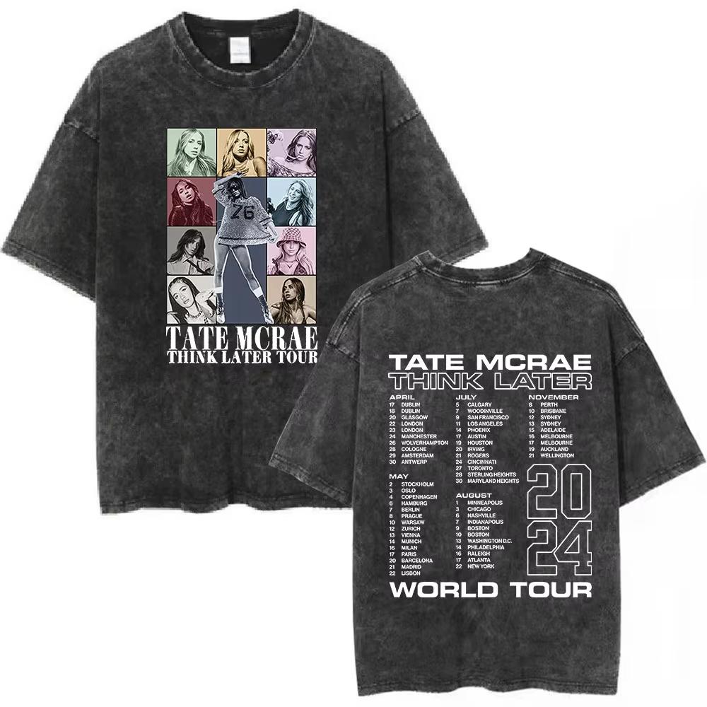 Трендовая футболка Tate Mcrae Greedy Album Tour Merch для мужчин и женщин, винтажная потертая футболка с коротким рукавом, свободный повседневный топ