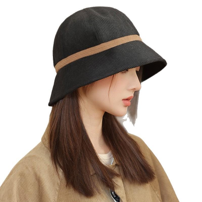 Autumn Hat Women's Large Brim Showing Face Bucket Hat High-end Corduroy Bucket Hat Versatile Basin Hat