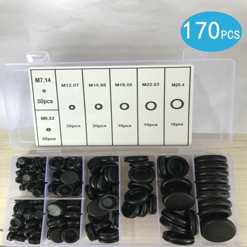 Набор из 170 черных резиновых втулок для защиты проводов