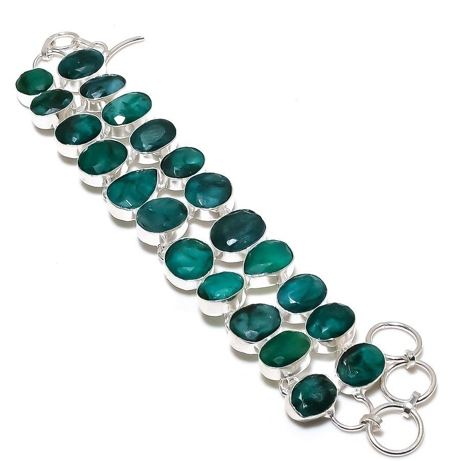 Natural Emerald Gemstone Handmade 925 Sterling Silver Bracelet7-8" J9p97