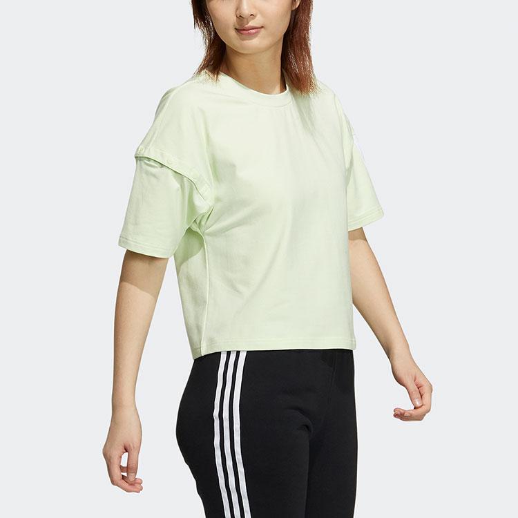 adidas Оригинальные укороченные топы женские светло-розовый зеленый с круглым вырезом умеренные H39036