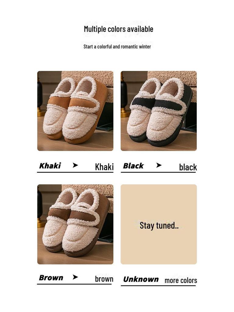 Женские зимние тапочки из хлопка на липучках в корейском стиле: Нескользящий, теплый, плюшевый ретро-меховой дизайн