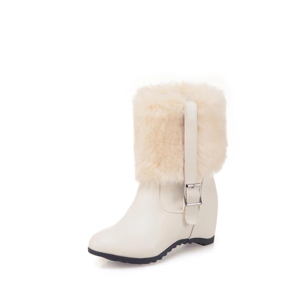 Женские ботильоны на меху, увеличивающие рост, повседневные лаконичные ботинки с пряжкой, женская обувь на высоком каблуке, женские зимние боты, белые, черные