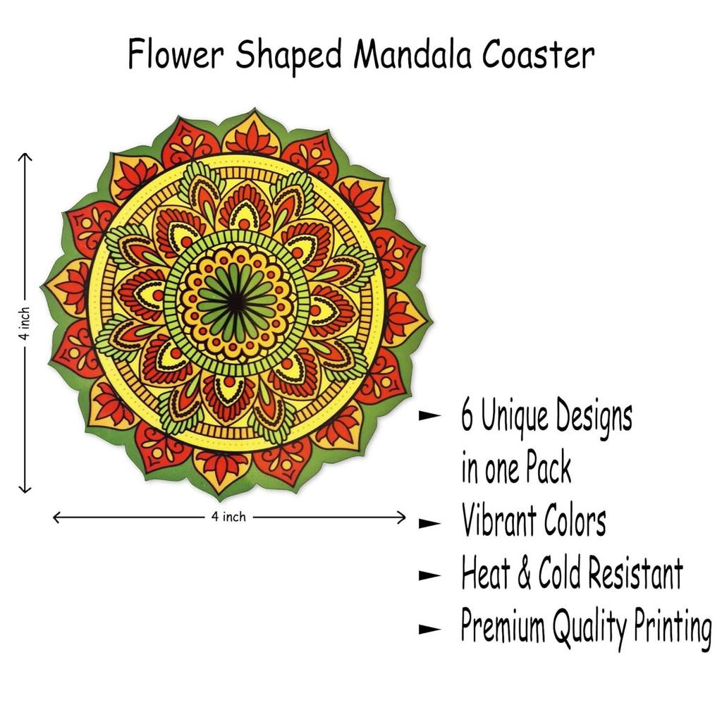 Набор из 6 сосновых подставок с мандалой диаметром 4 дюйма, уникальный дизайн ручной работы в форме цветка диаметром 10 см