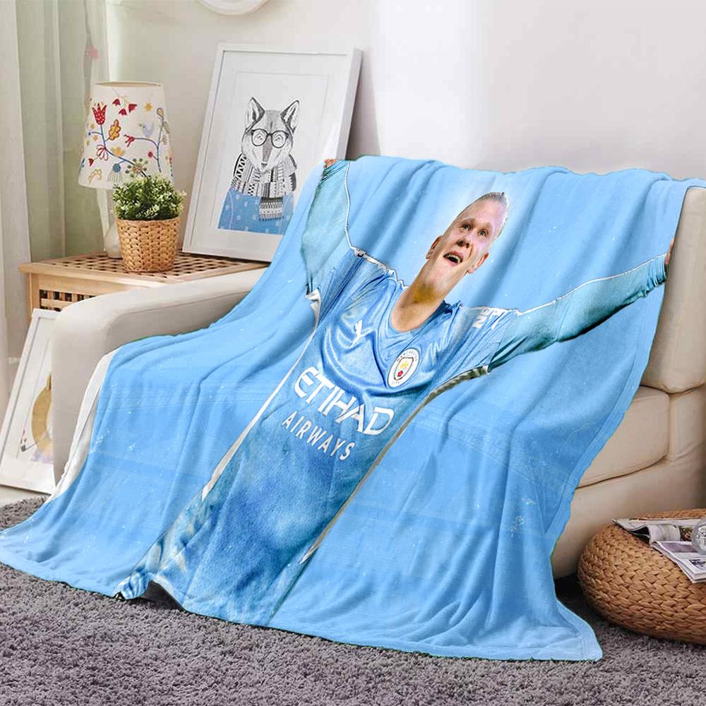 Haaland Player Pose Flannel Blanket, Soft Polyester, Modern Design, All-Season for Camping, Travel, Gifts for holidays or birthdays