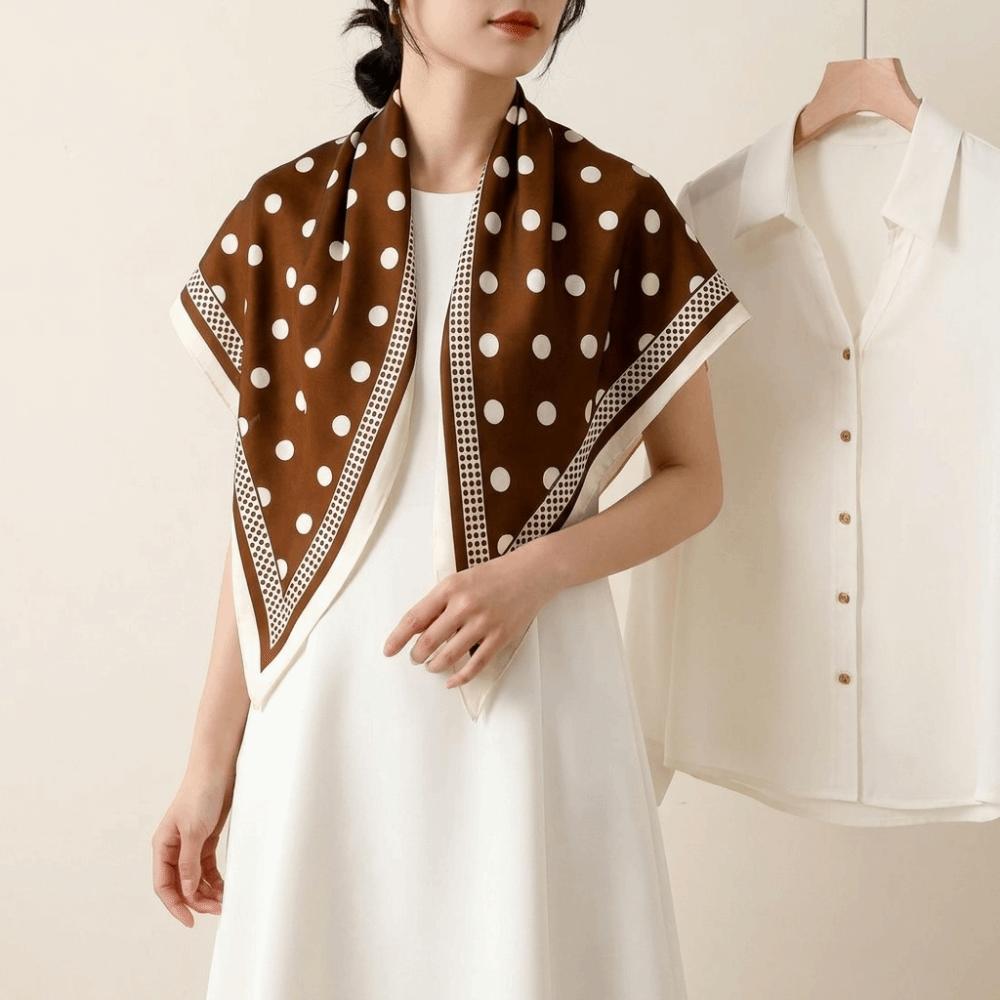 Thin Imitation Silk Scarf Polyester Waist Tying Scarf Vintage Polka Dot Triangle Scarf Club